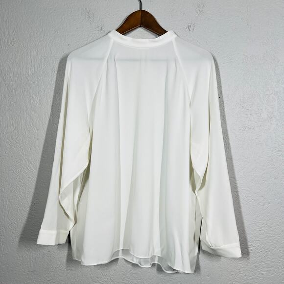 Tibi Draped Tunic Top Mock Neck Long Wing Sleeve Cuffed Ivory - L - Picture 2 of 5